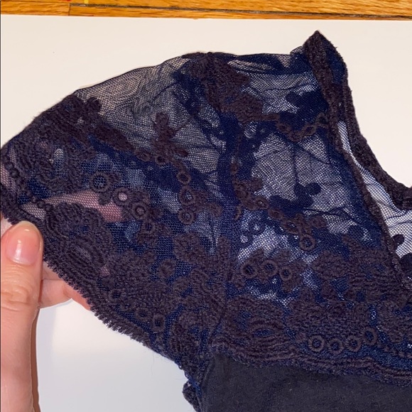 Dark Blue T-shirt, Lace topped - Picture 3 of 4